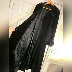 DKNY black velvet long double sided trench. Used. Size S